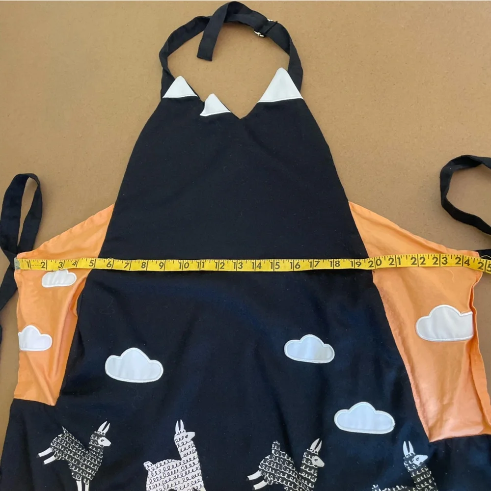 Kitsch’n Glam Black and Orange Machu Picchu Llama Apron with Pockets